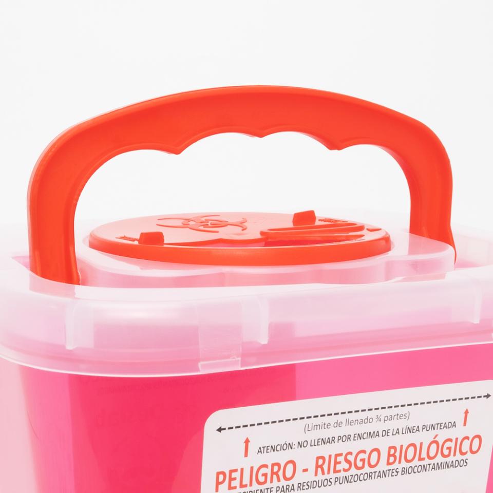 Recipiente de Plástico para Punzocortantes de 2 y 3 Litros Color Rojo Translúcido