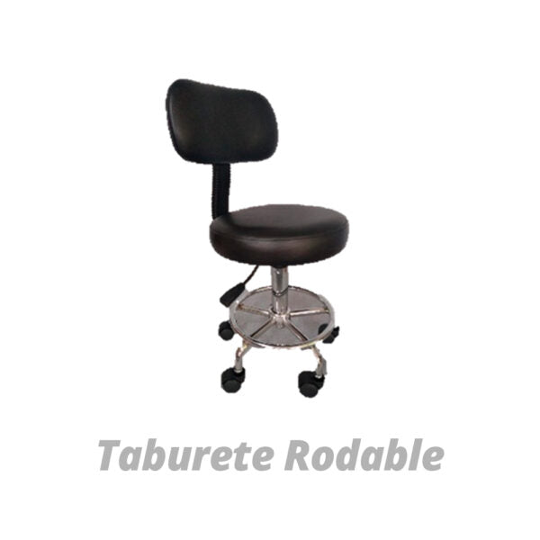 TABURETE GIRATORIO RODABLE CON POSAPIE CON RESPALDAR