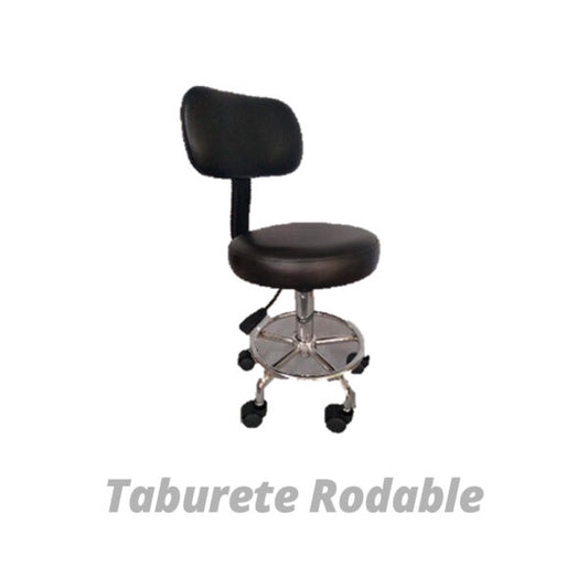 TABURETE GIRATORIO RODABLE CON POSAPIE CON RESPALDAR
