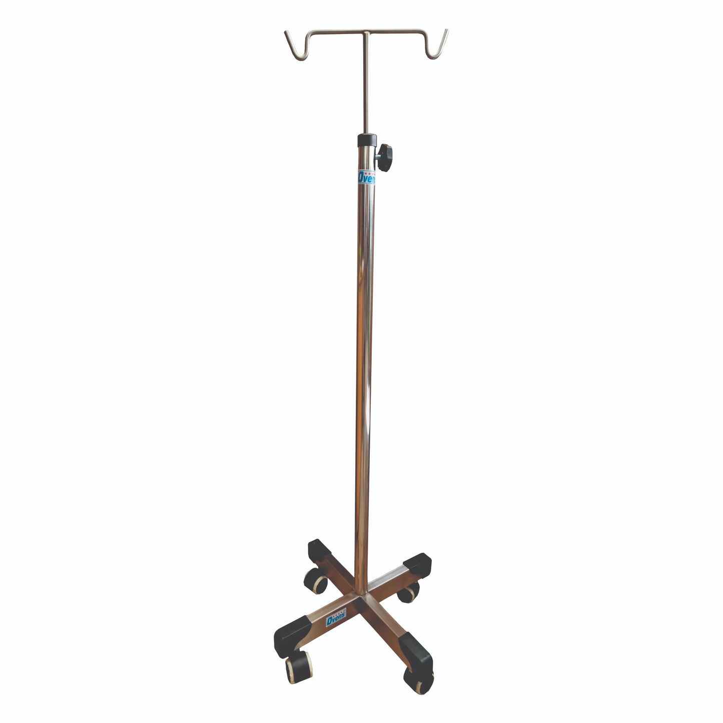 PORTA SUERO RODABLE BASE PENTAGONAL DE PVC CON PARANTE EN ACERO INOXIDABLE