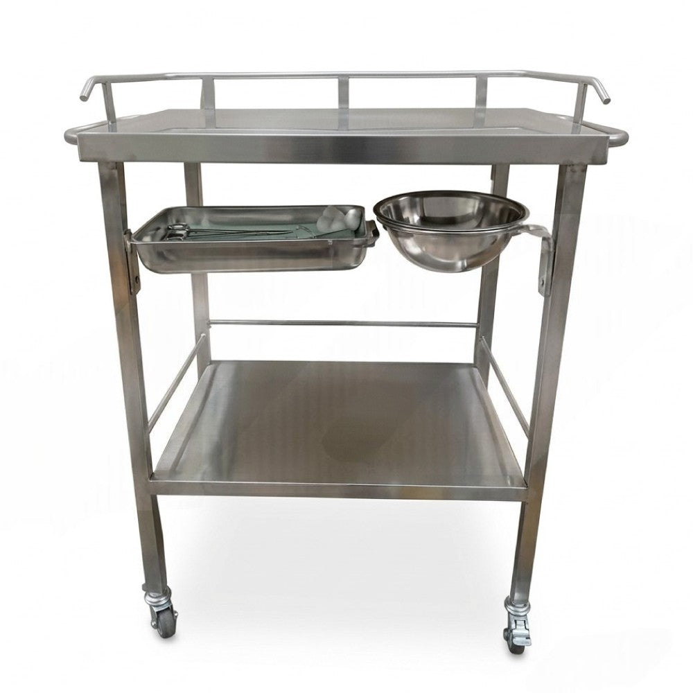 MESA RODABLE DE ACERO INOXIDABLE PARA CURACIONES CON TABLERO (M-99)