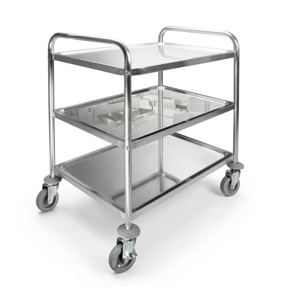 MESA METÁLICA RODABLE DE USO MÚLTIPLE CON TRES TABLEROS