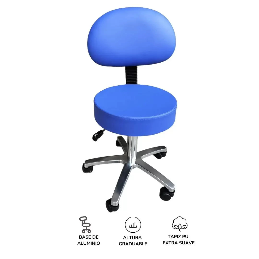 TABURETE GIRATORIO RODABLE CROMADO CON ESPALDAR
