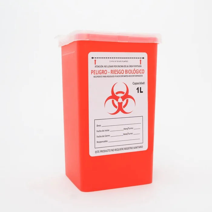 Recipiente de Plástico para Punzocortantes de 1 Litro Color Rojo