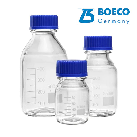 FRASCO DE VIDRIO GRADUADO AUTOCLAVABLE CON TAPA ROSCA AZUL