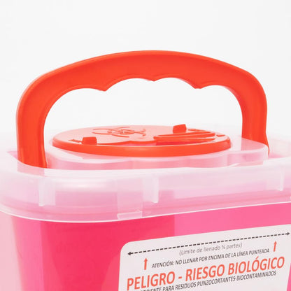 Recipiente de Plástico para Punzocortantes de 2 y 3 Litros Color Rojo Translúcido