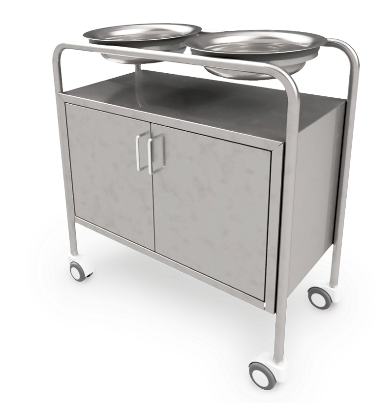 PORTA LAVATORIO DOBLE RODABLE DE ACERO INOXIDABLE INCLUIDO LAVATORIO DE ACERO INOXIDABLE CON GABINETES (M-116)