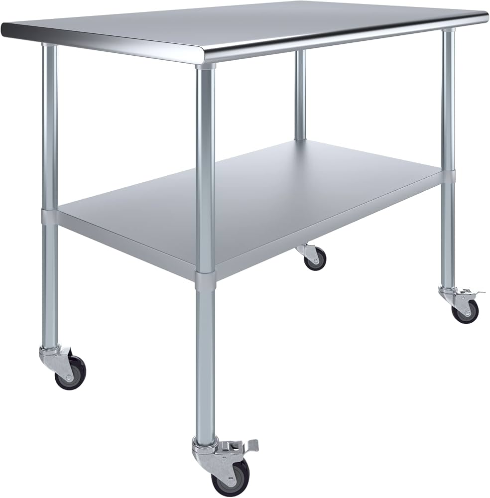 MESA DE ACERO INOXIDABLE RODABLE DE USO MÚLTIPLE SIN CAJONES (M-91)