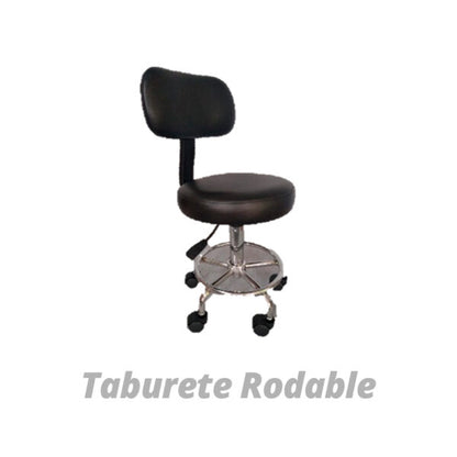TABURETE GIRATORIO RODABLE CON POSAPIE CON RESPALDAR