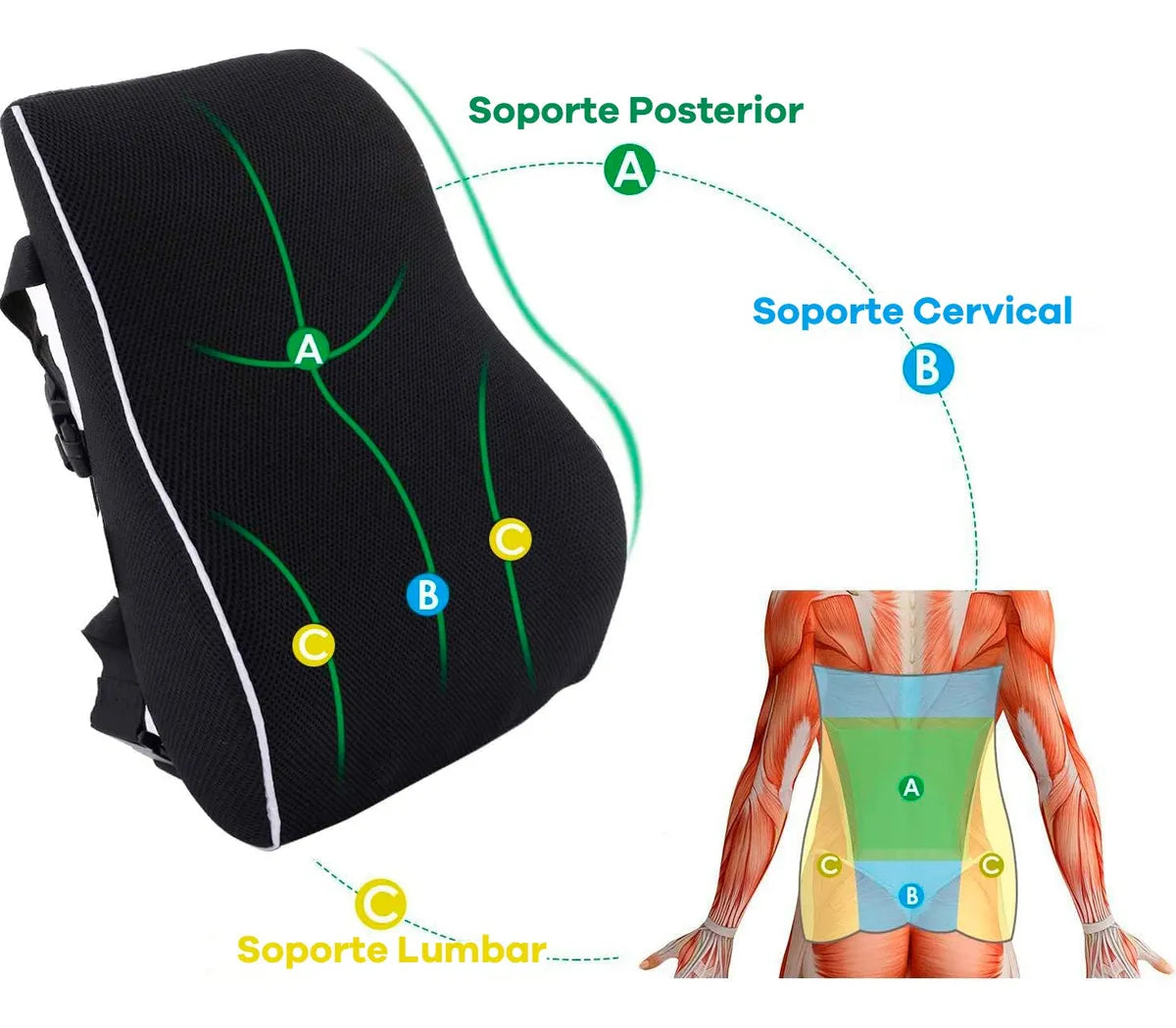 COJIN RESPALDAR LUMBAR ORTOPEDICO GEL + FUNDA