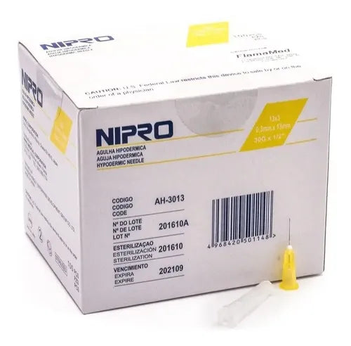 AGUJA HIPODERMICA 30G X 1/2 NIPRO Caja x 100 und