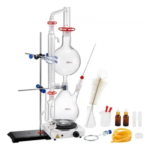 destilador de aceite esencial de 2 litros de vidrio kit completo