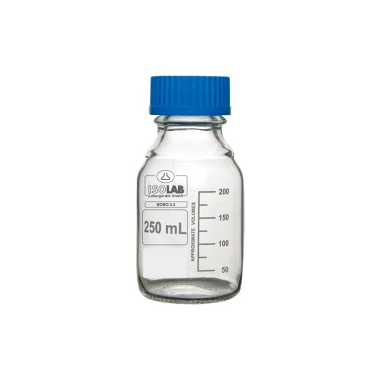 FRASCO DE VIDRIO 250 ML TAPA AZUL - ISOLAB