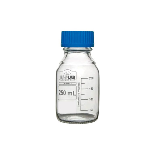 FRASCO DE VIDRIO 250 ML TAPA AZUL - ISOLAB