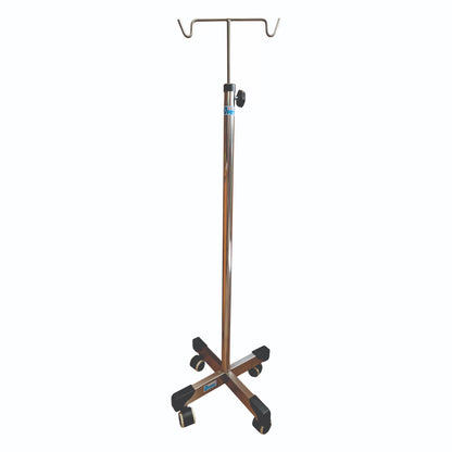PORTA SUERO RODABLE BASE PENTAGONAL DE PVC CON PARANTE EN ACERO INOXIDABLE