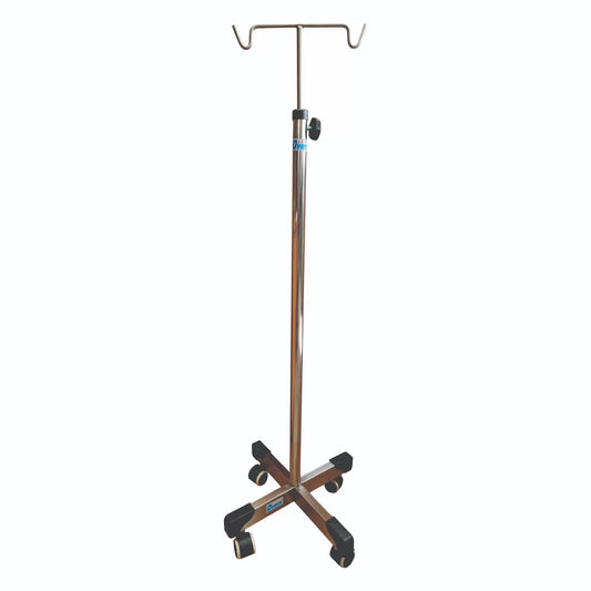 PORTA SUERO RODABLE BASE PENTAGONAL DE PVC CON PARANTE EN ACERO INOXIDABLE