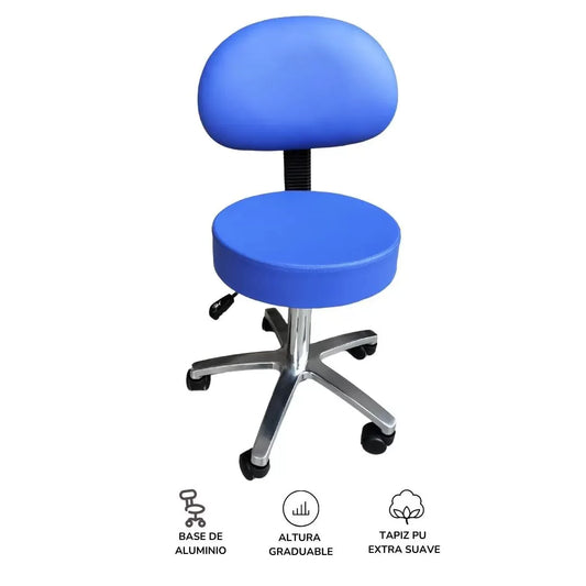 TABURETE GIRATORIO RODABLE CROMADO CON ESPALDAR