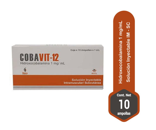 HIDROXOCOBALAMINA 1MG/ML(COBAVIT-12) INYECTABLE X 10 AMP
