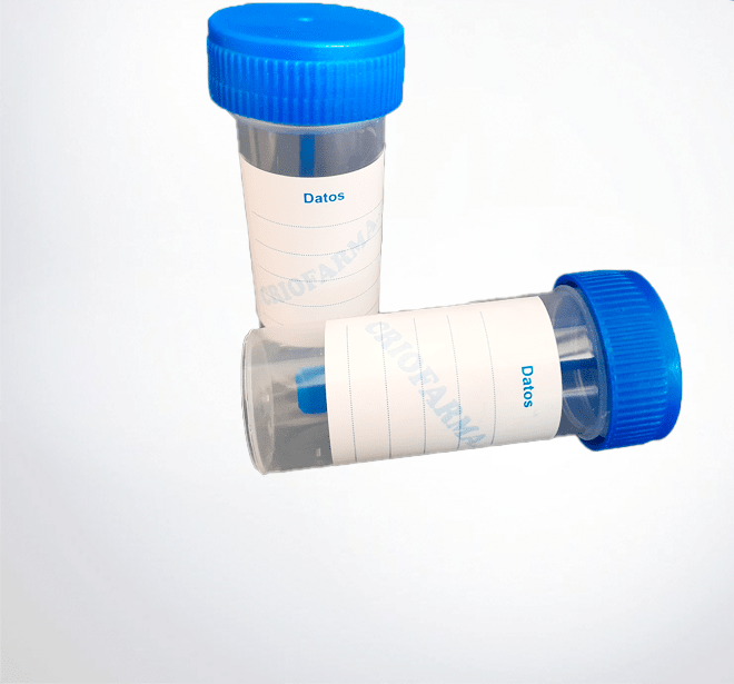 FRASCO DE HECES CON ESPATULA AZUL 30 ML CAJON X 500 UN