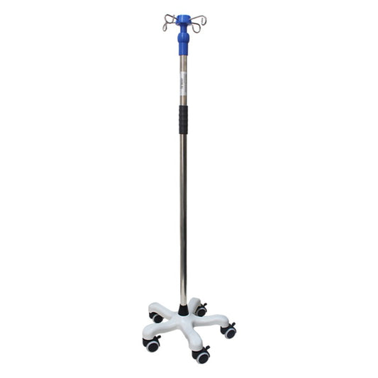 PORTA SUEROS ACERO CROMADO CON 5 RUEDAS BASE DE HIERRO - PLEGABLE /PORTATIL